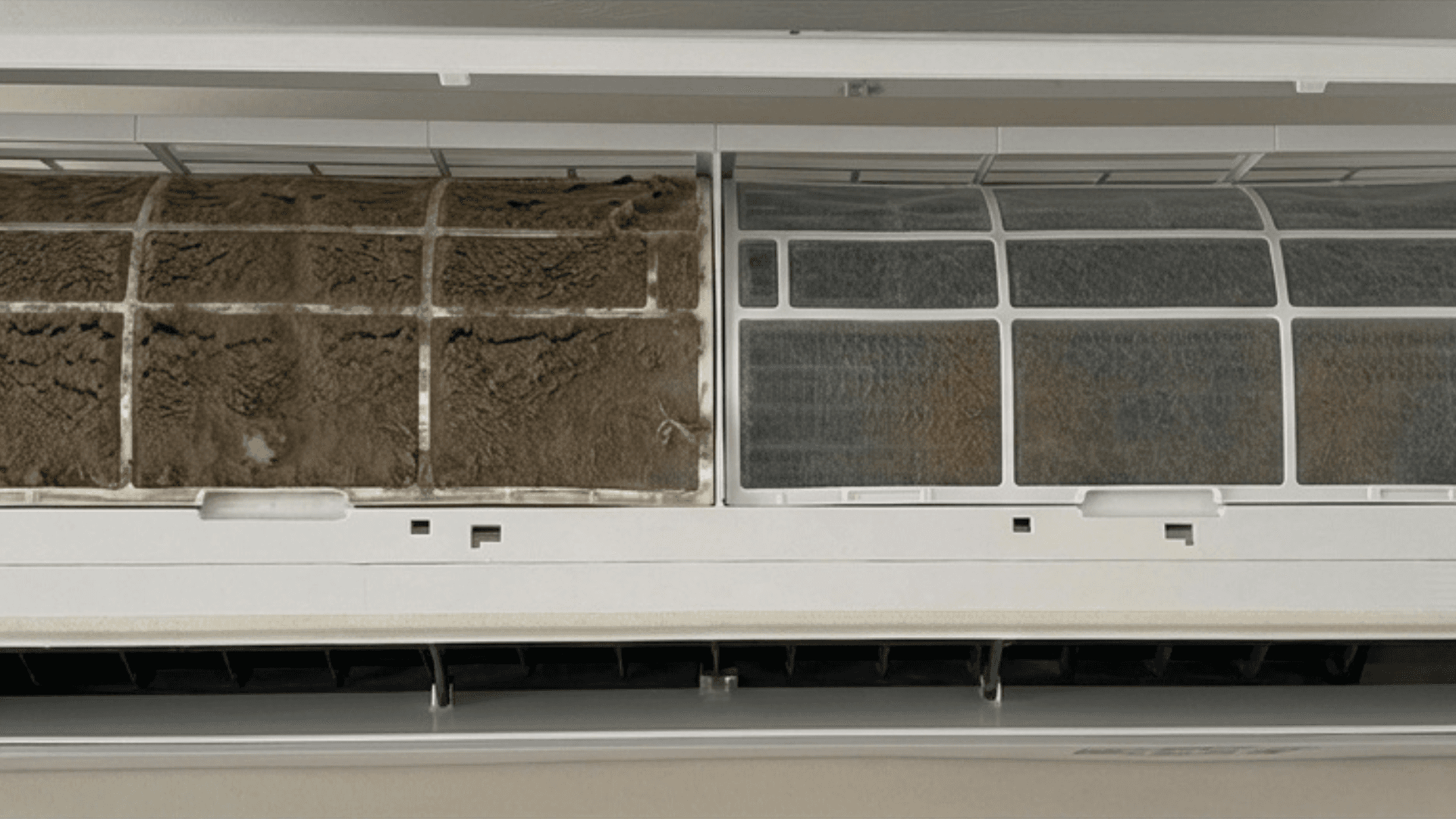 Dirty heat pump filter before cleaning